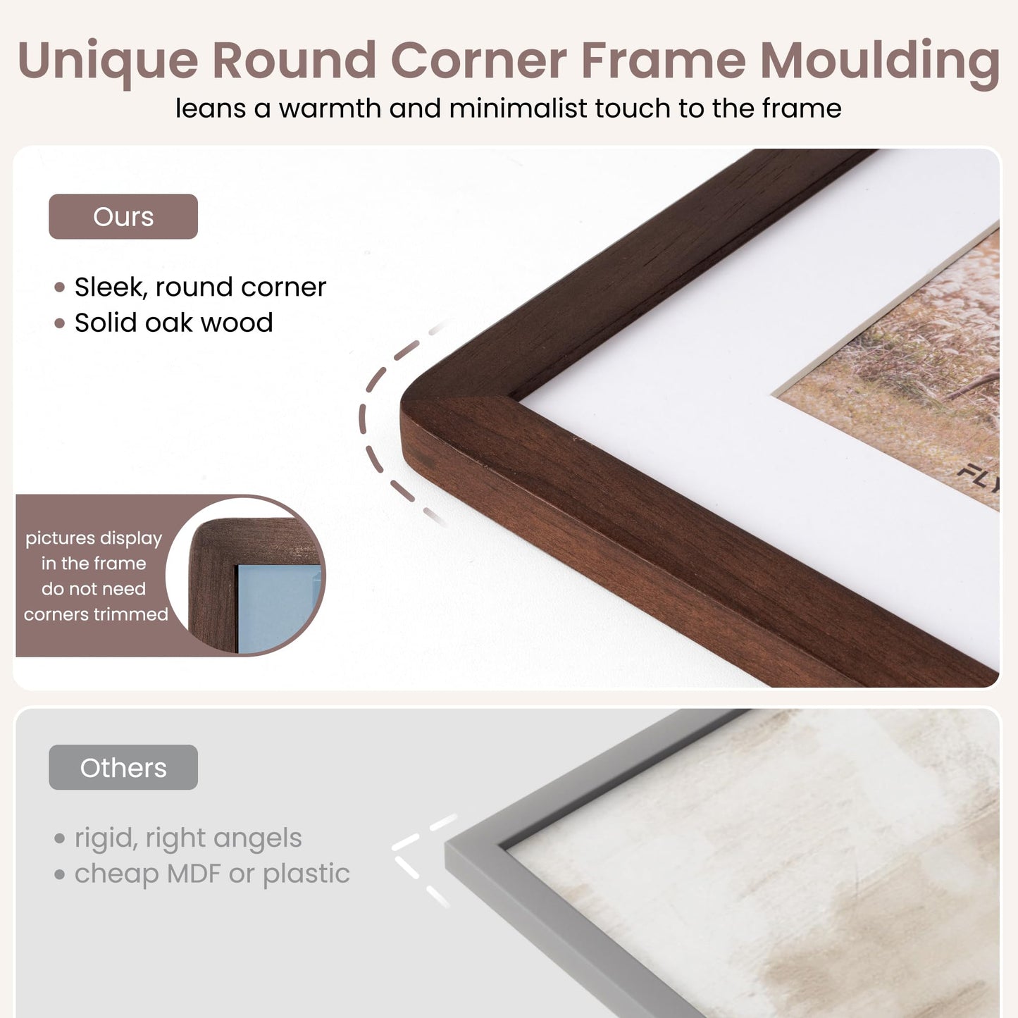 FLYJOE 4x6 Picture Frame - Solid Walnut Wood Frame 4x6 with Mat for 3.5x5, 4''x6''Photo Frame,Tabletop and Wall Display, Hanging Hardware Included, 4 By 6 Picture Frame Wood, Natural Walnut
