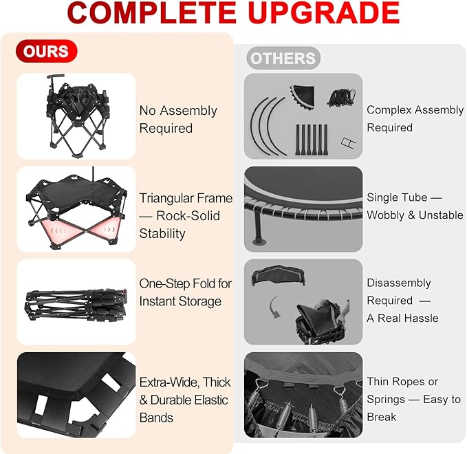 Foldable Mini Trampoline — One-Step Fold & Open, 42" Rebounder Trampoline for Adults & Kids, 450lbs Max Load, Adjustable T-Bar, Indoor & Outdoor Workout