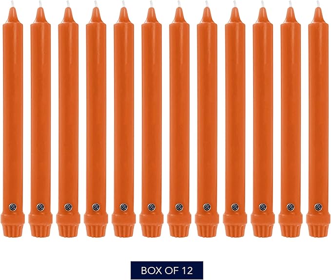 Colonial Candle Unscented Taper Candle, Classic Collection, Pumpkin, 10 In, Pack of 12 - Up to 8 Hours Burn