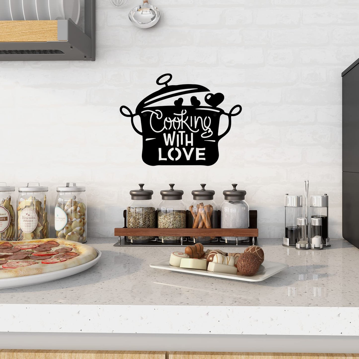 14 x 11 inch Black Metal Kitchen Pot Wall Decor Cooking with Love Kitchen decorations wall Lovely Gift Kitchen Sign for Wall
