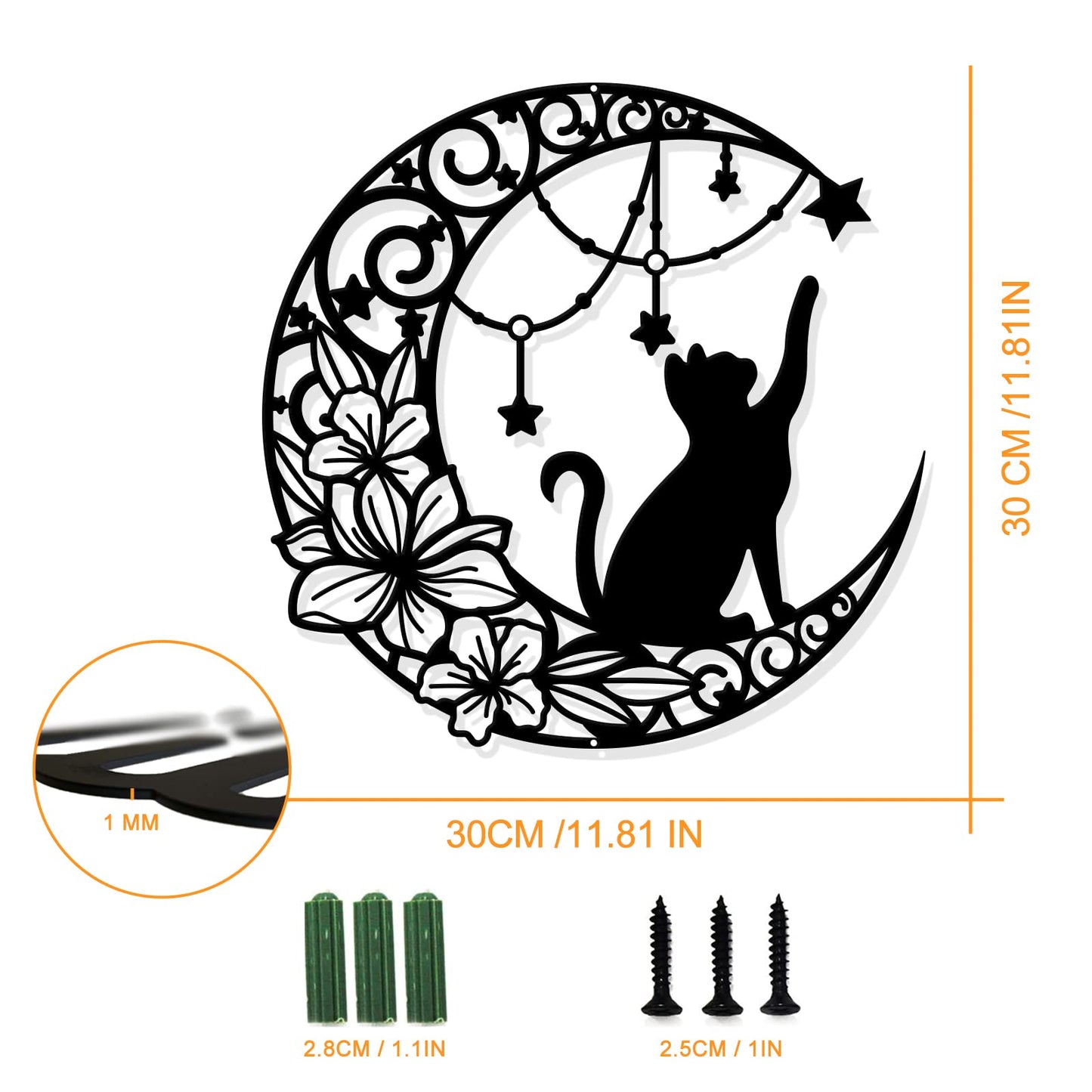 NBEADS Cat Metal Wall Art Decor, 11.8" Moon and Cat Black Wall Hanging Decor Silhouette Wall Art for Home Bedroom Living Room Bathroom Kitchen Office Garden Hotel Wall Decoration