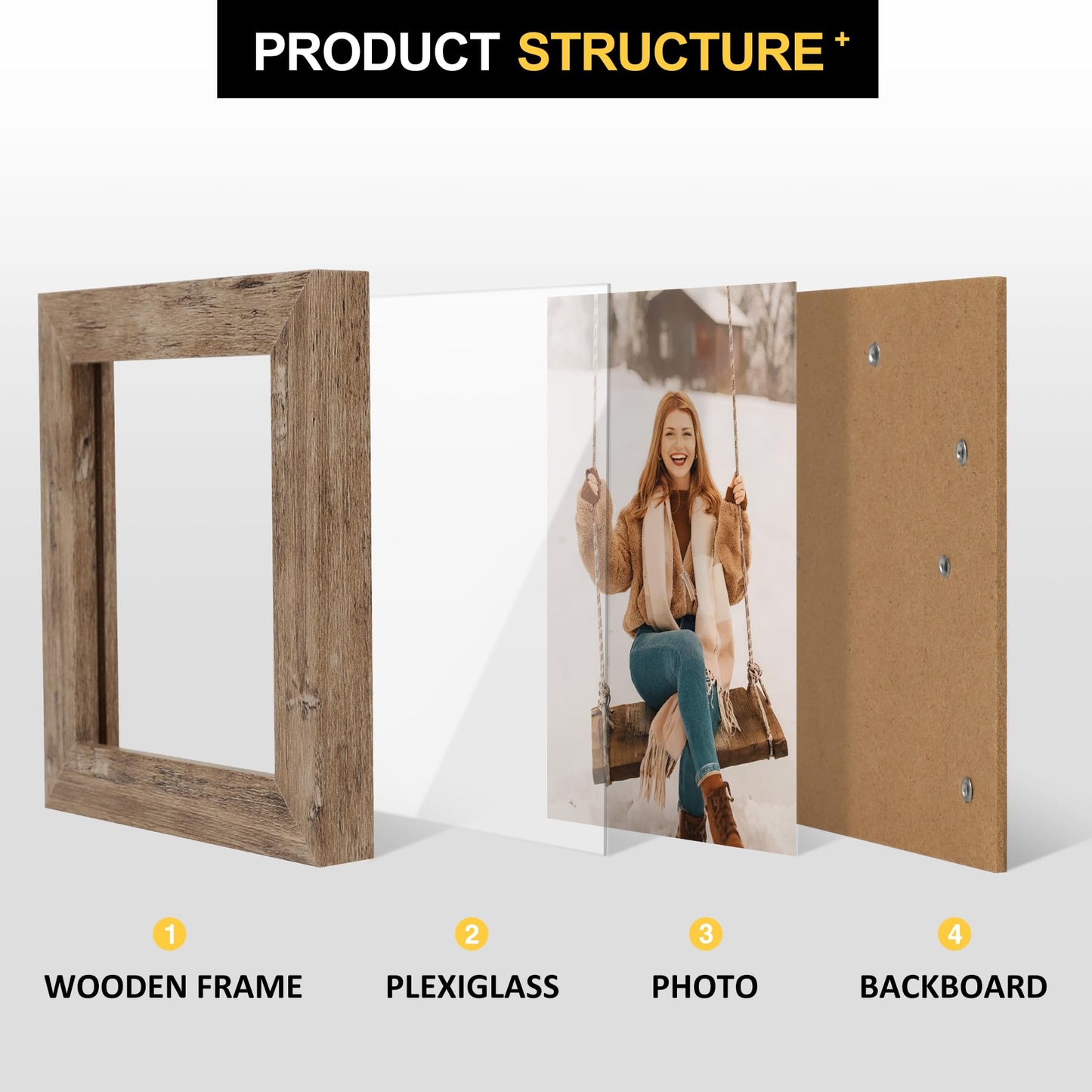 TOFOREVO 4x4 Picture Frames Set of 6 Rustic Wood Grain Photo Frame for Gallery Wall Mounting or Tabletop Display