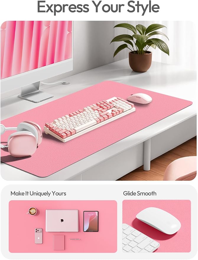 YSAGi Leather Desk Pad Protector, Office Desk Mat, Large Mouse Pad, Non-Slip PU Leather Desk Blotter, Laptop Desk Pad, Waterproof Desk Writing Pad for Office and Home (Pink, 47" x 17")
