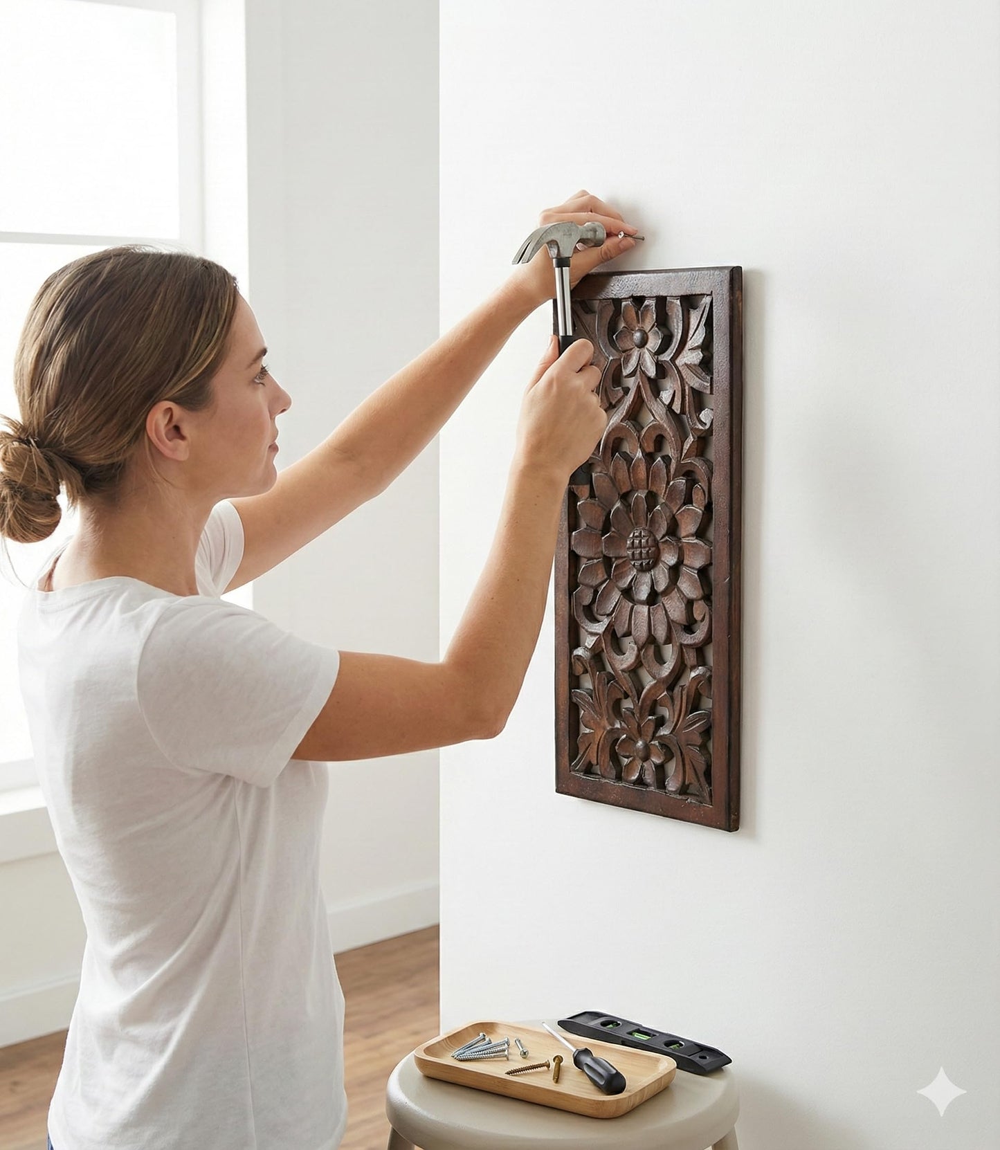 Wood Wall Art -Wall Panels in Handcrafted Carved Wood For Livingroom Bedroom,Dining room,Elegant Decorative Wall Art for Home & Office 8x16" Set of 2 Burnt Brown_ Flowers Designs