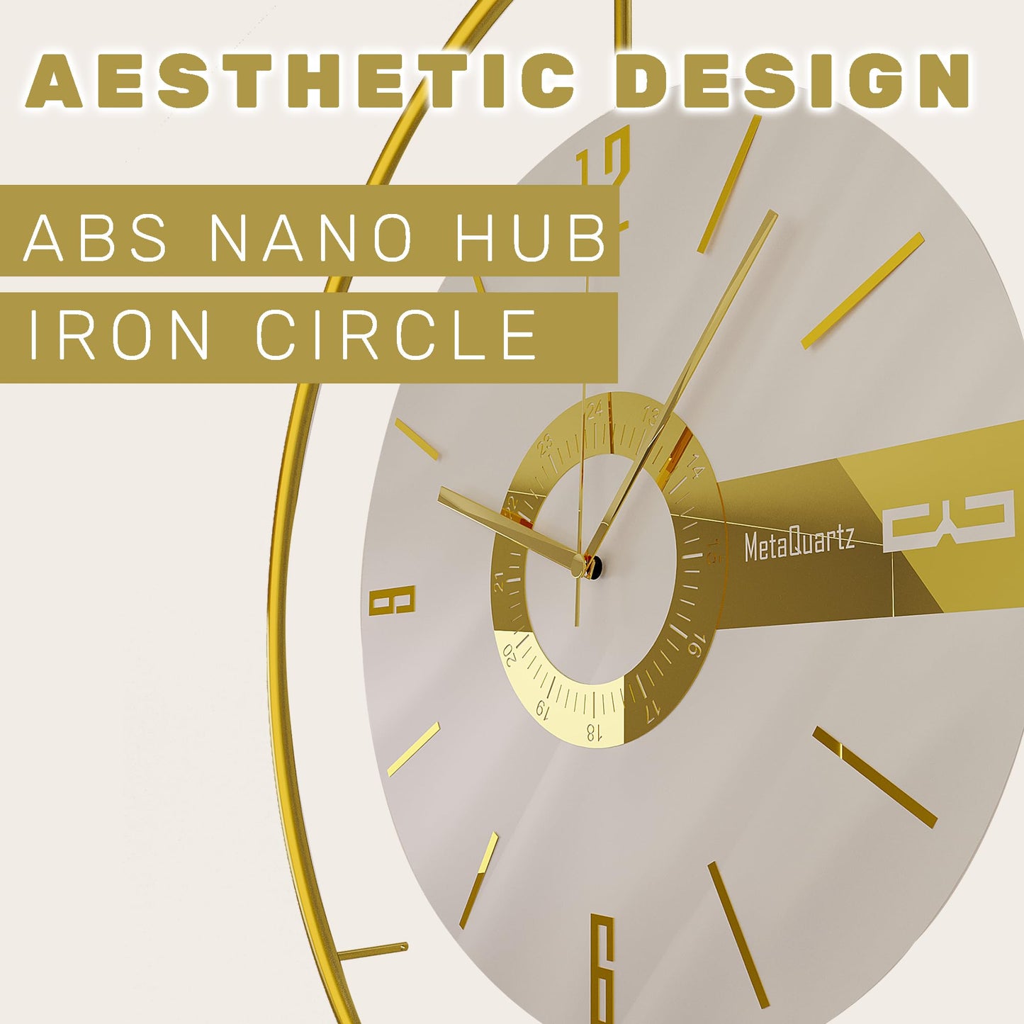 FUNTLY Large Luxury LED Backlit Wall Clock – Pendulum Roman Numeral Metal Ring, Silent Non-Ticking Decorative Clock for Living Room Bedroom Entryway, Modern Halo Glow (Elit Gold)