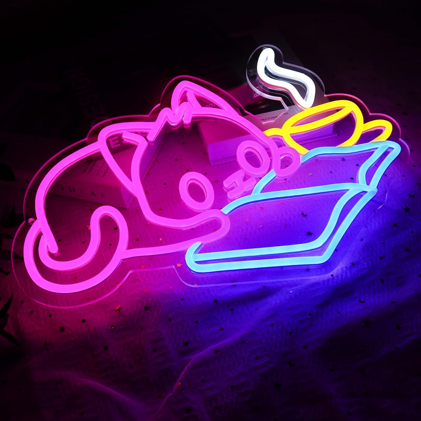 PMCVYH Cat Reading Book Neon Sign for Wall Decor, Cute Cat Led Signs for Library, USB Dimmable Neon Lights for Classroom Reading Cafe Corner Bedroom Study Room Home Book Club Motivational Wall Art
