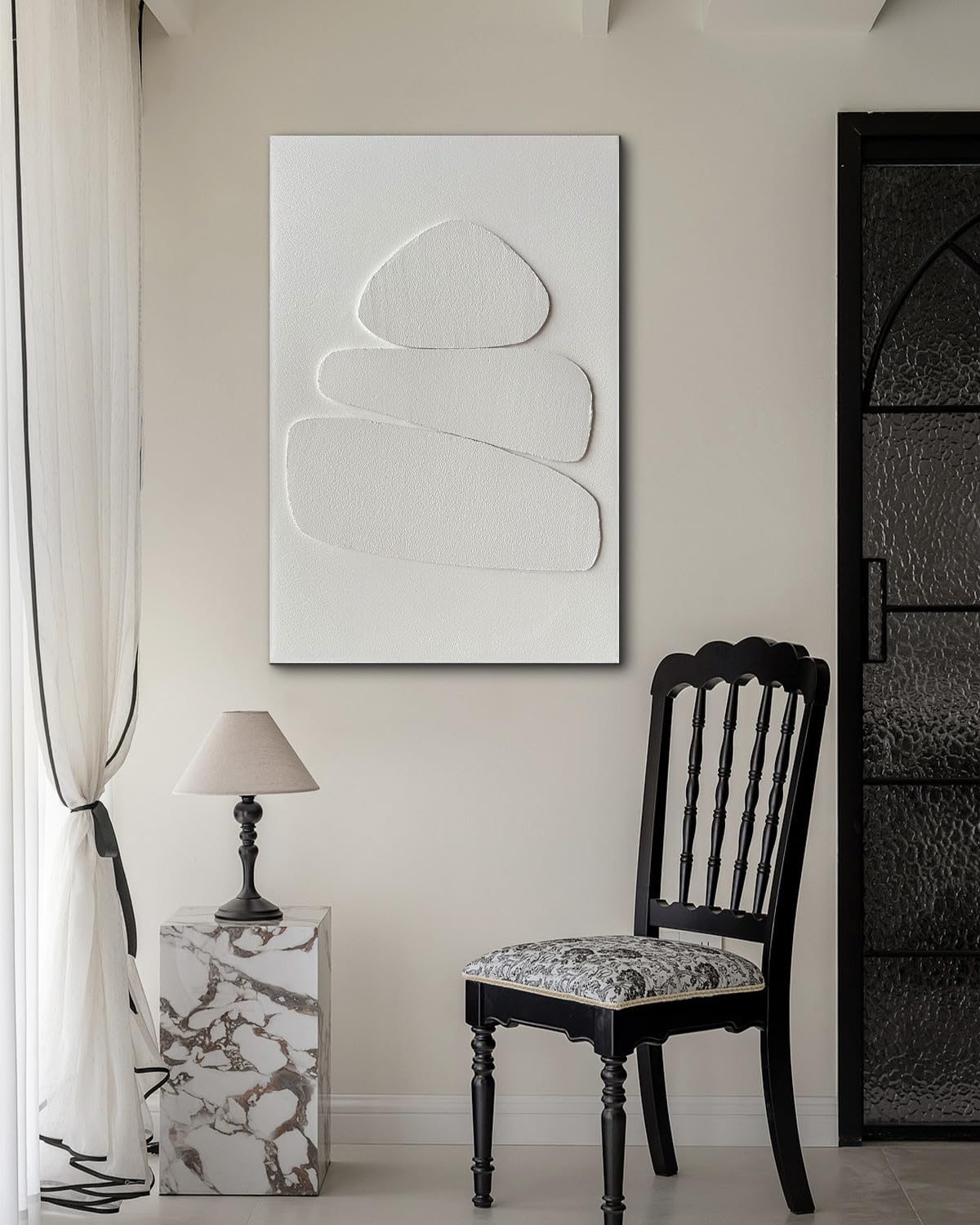 Creespi White Textured Wall Art - Hand Painted Minimalist 3D Art Painting 24x36 inches,Modern Abstract Oil Painting On Canvas for Home Wall Decor