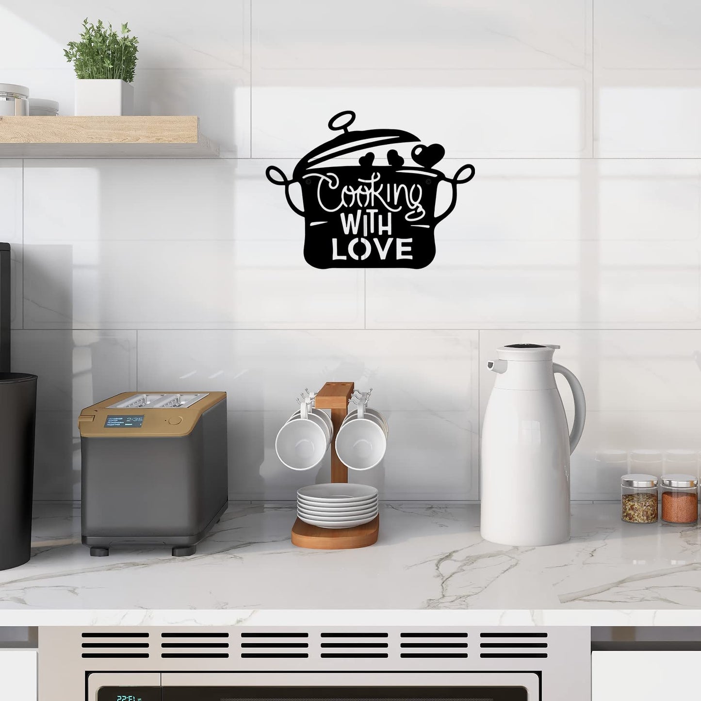 14 x 11 inch Black Metal Kitchen Pot Wall Decor Cooking with Love Kitchen decorations wall Lovely Gift Kitchen Sign for Wall