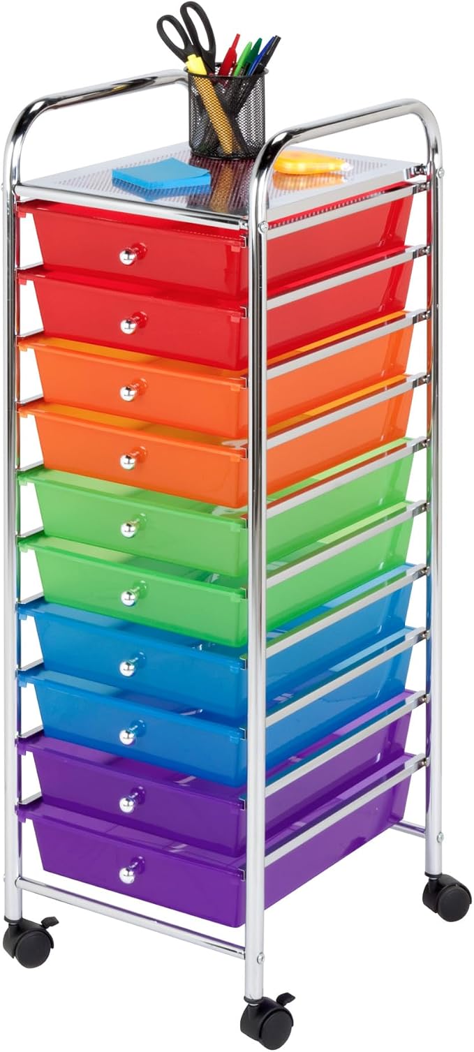 Honey-Can-Do CRT-02214 Rolling Office Organizer, 10-Drawer,Multicolored
