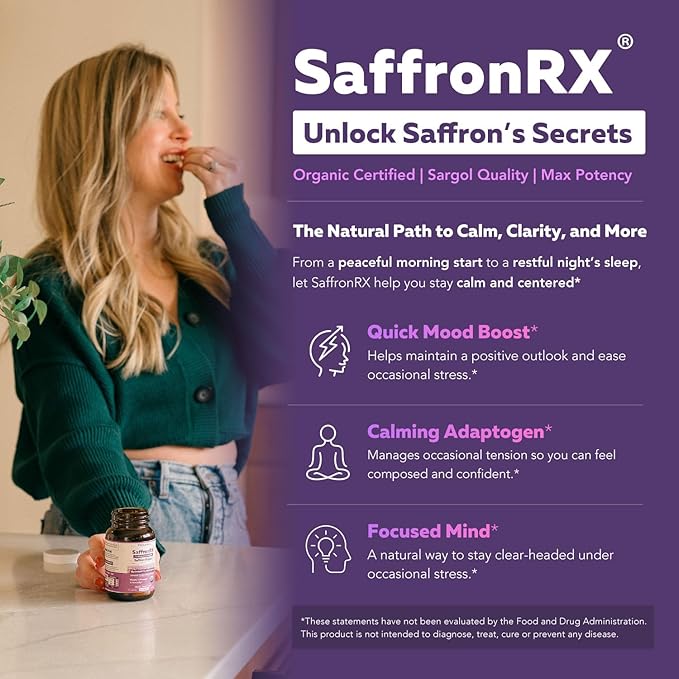 Organic Saffron Extract: Optimized Extract with Safromotivines, Safranal, and Crocins – Clinically Studied | Premium Persian Sargol Quality | Supports Mood, Calmness, and Relaxation – 3-Pack