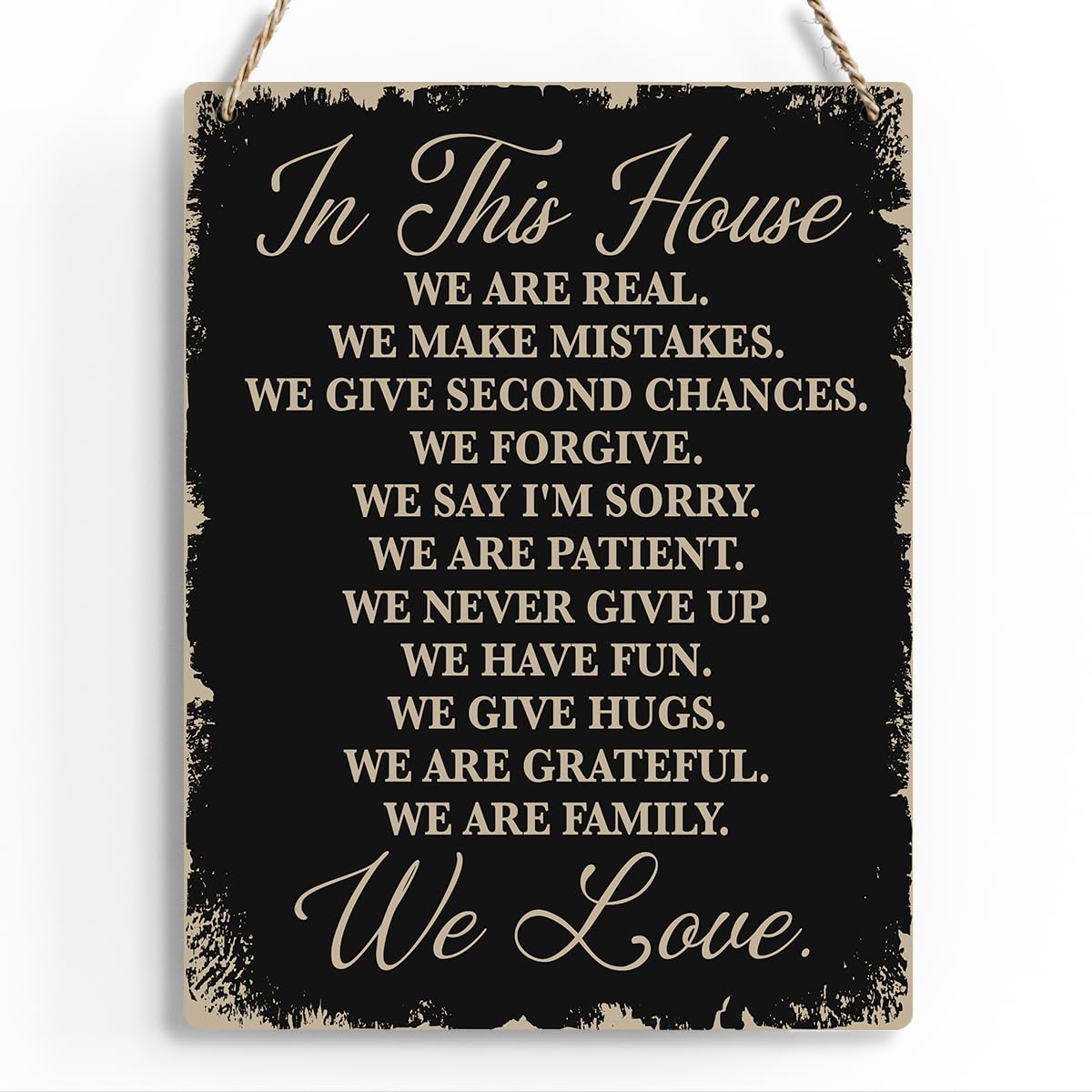 In This House Wooden Hanging Sign, House Rules Signs, Farmhouse Living Room Home Decor Wall Art, Inspirational Family Quote, Scripture Wooden Hanging Sign for Farmhouse Home Wall Art Decoration