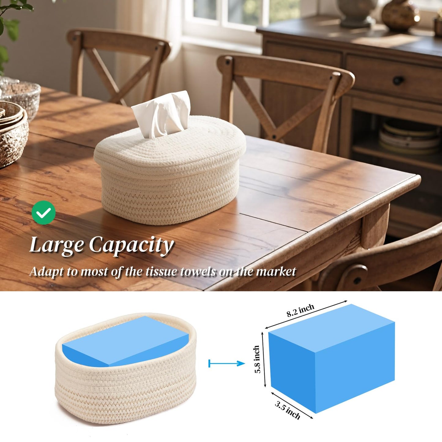 Mesbeslor Fabric Tissue Box Cover with Lid – Rectangular White Woven Tissue Holder for Home, Minimalist Decorative Tissue Case for Bathroom, Living Room, Bedroom