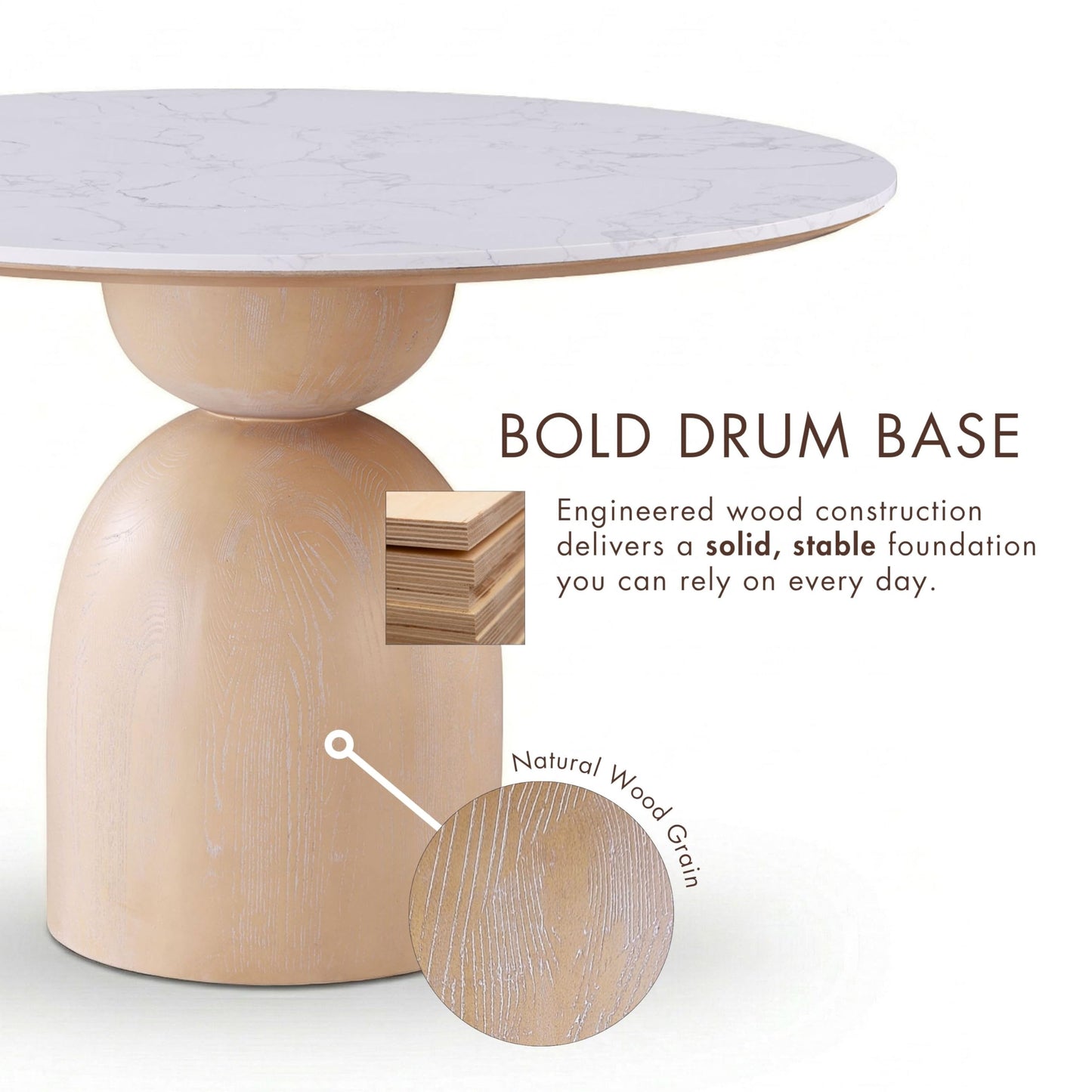 Furniture of America Sonya Modern Round Dining Table with Drum Base and Faux Marble Stone Top, Easy Assembly for Home, Kitchen and Living Room, Natural