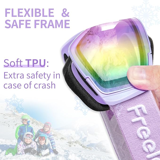 Freela Kids Ski Snowboard Goggles for Toddler(3-14) Youth Anti Fog Anti UV Goggles Girls Boys Snow Skiing Equipment