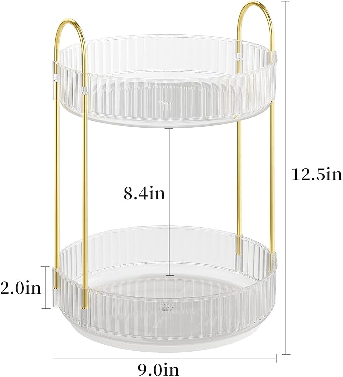 Rotating Makeup Organizer Countertop,Skincare Organizers,Spinning Perfume Tray Stand,Makeup Storage Organizer for Vanity,Bathroom Organizer and Storage,Lazy Susan,2 Tier,Clear