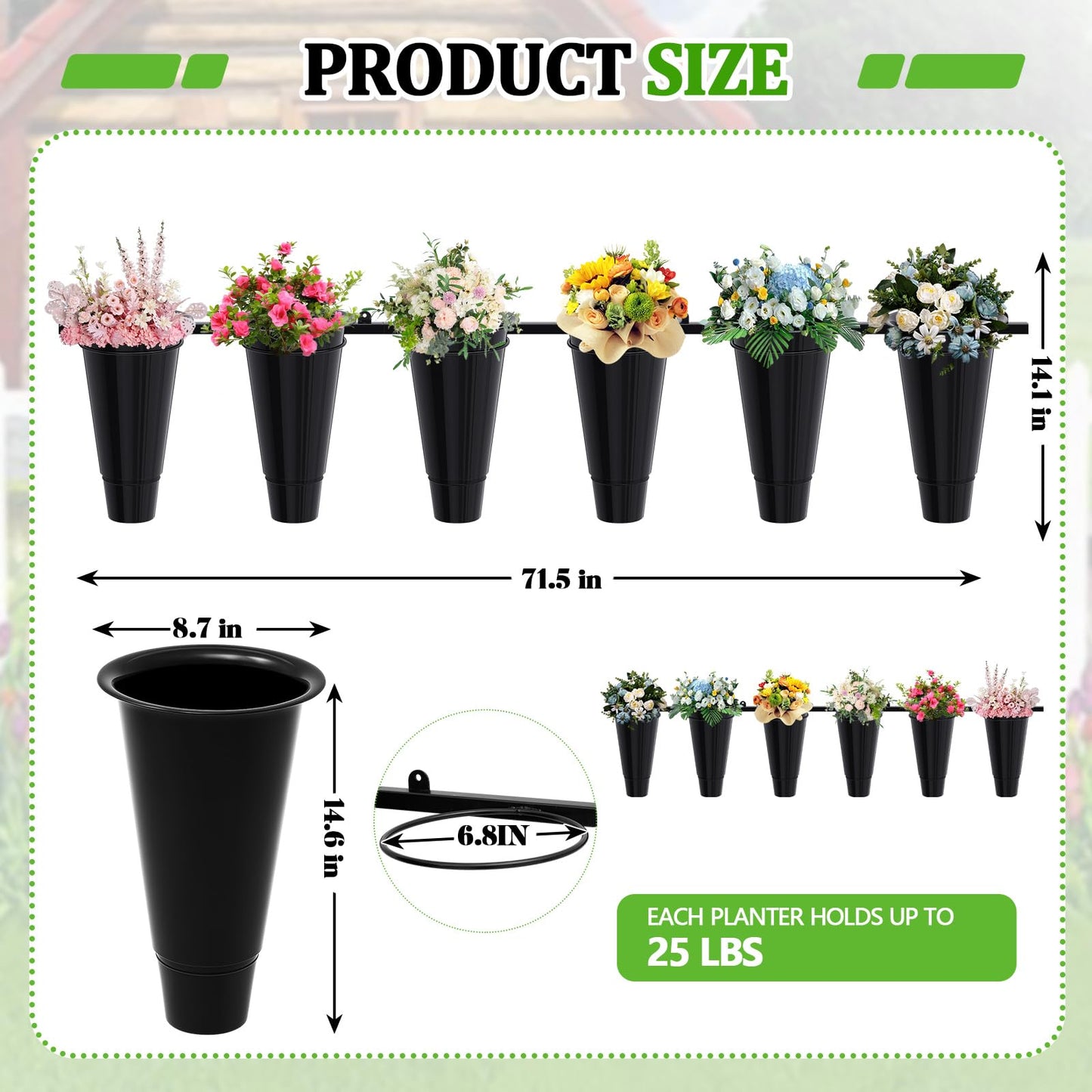 Maxdot Flower Display Stand Wall Mounted, 3 Layers Plant Stand with 18 Buckets, Heavy Duty Flower Pot Holder Ring Round Bouquet Shelf Hanging Container for Home Florist Shop Garden, 71.5'' x 14.1''