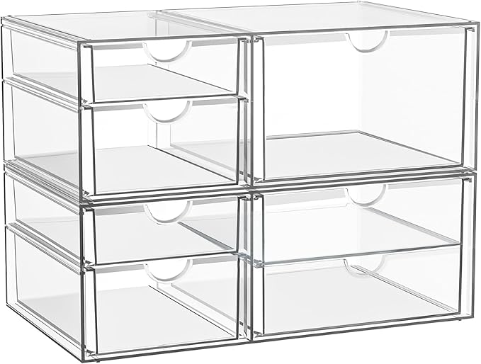 YFXCVSL Clear Stackable Storage Drawers, Acrylic Makeup Organizer with 7 Drawers, Bathroom Organizers and Storage, Plastic Bins for For Vanity, Undersink, Kitchen Cabinets, Pantry