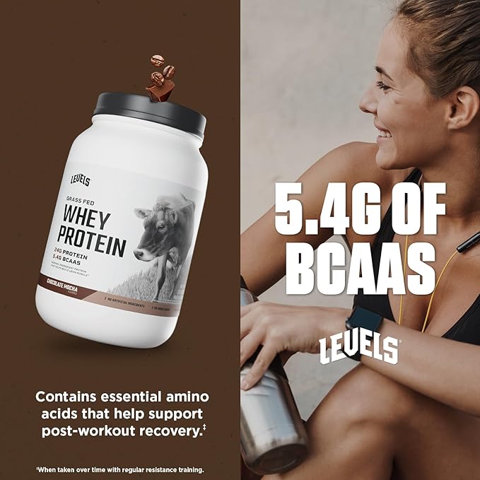 Levels Grass Fed Whey Protein Powder, No Artificials, 24G of Protein, Chocolate Mocha, 2LB