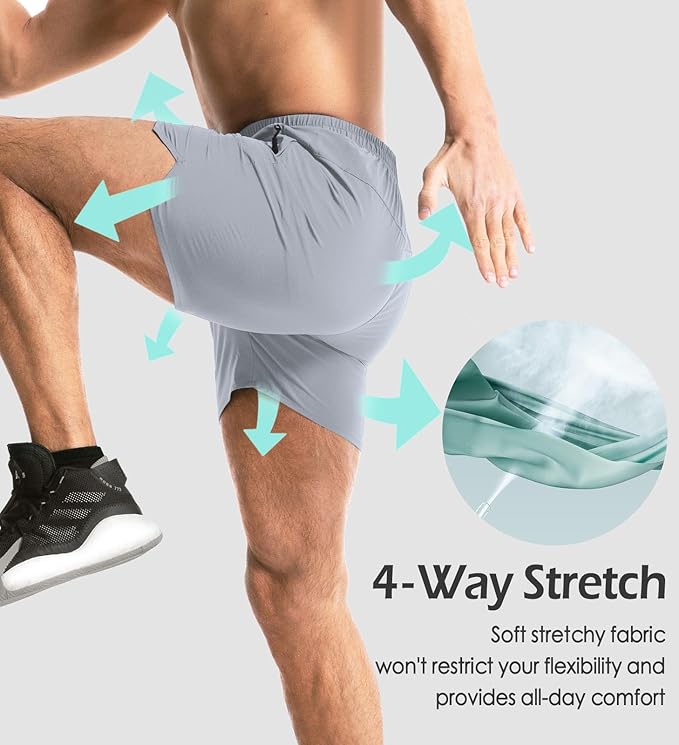 Aolesy Men's Gym Shorts Linerless & Liner - 5" Quick Dry Workout Running Shorts with Zip Pockets Sports Athletic Shorts