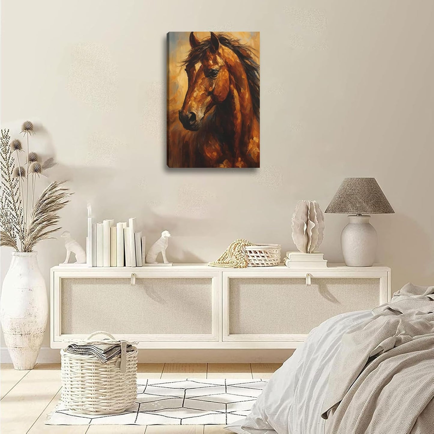 FENNIDICE Oil Horse Canvas Wall Art, Steadfast Animal Print Paintings Wall Decor,Horse Pictures for Wall Living Room Bedroom Bathroom Home Decoration 12x18 inch(Stretched Canvas on A Wooden Frame)