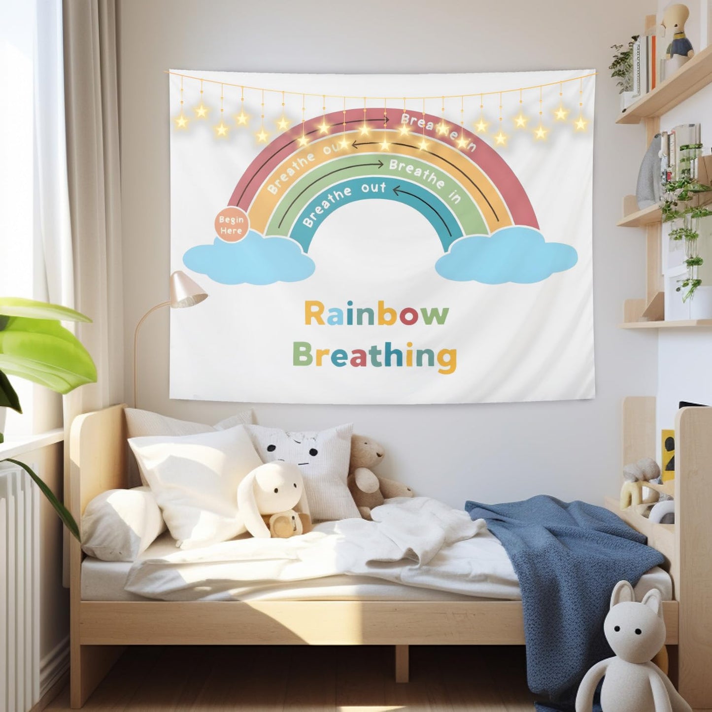 CIOJUNE Boho Rainbow Mental Health Tapestry, Rainbow Breathing Tapestries Wall Hanging for Classroom, Anxiety Relief Tapestry Wall Decor Backdrop for Calming Corner School Counselor Office, 50x60 Inch
