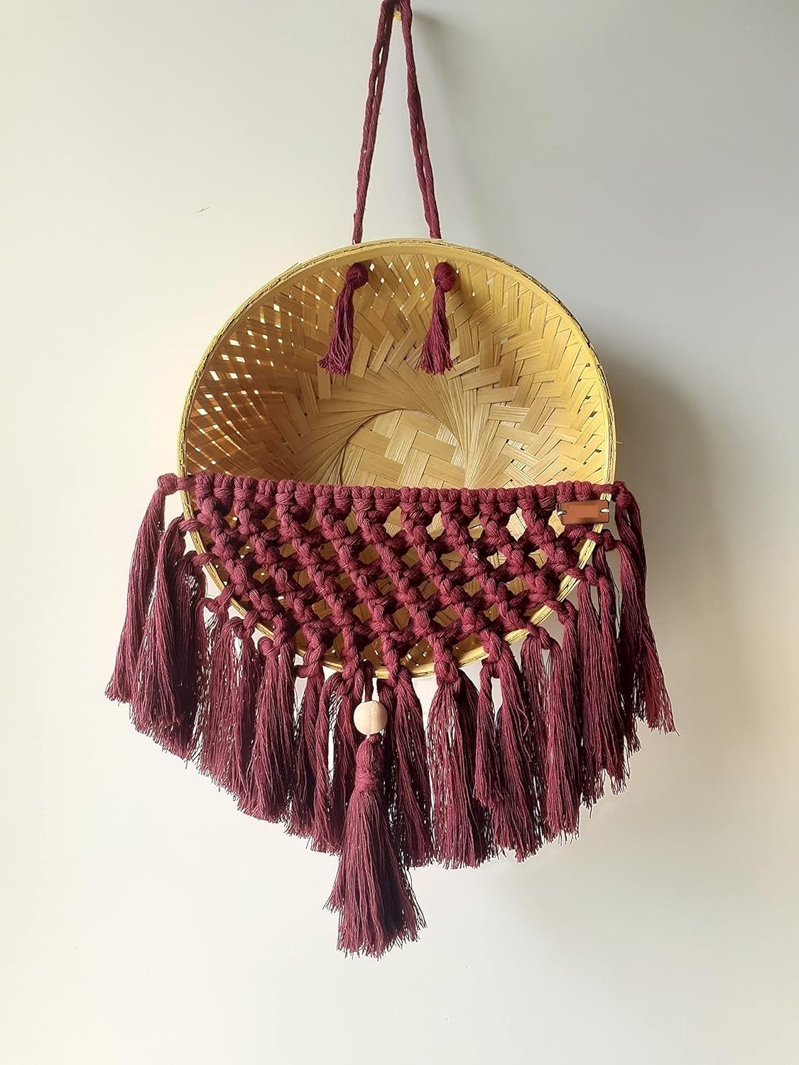 Macrame Plant Basket, Handmade, Burgundy
