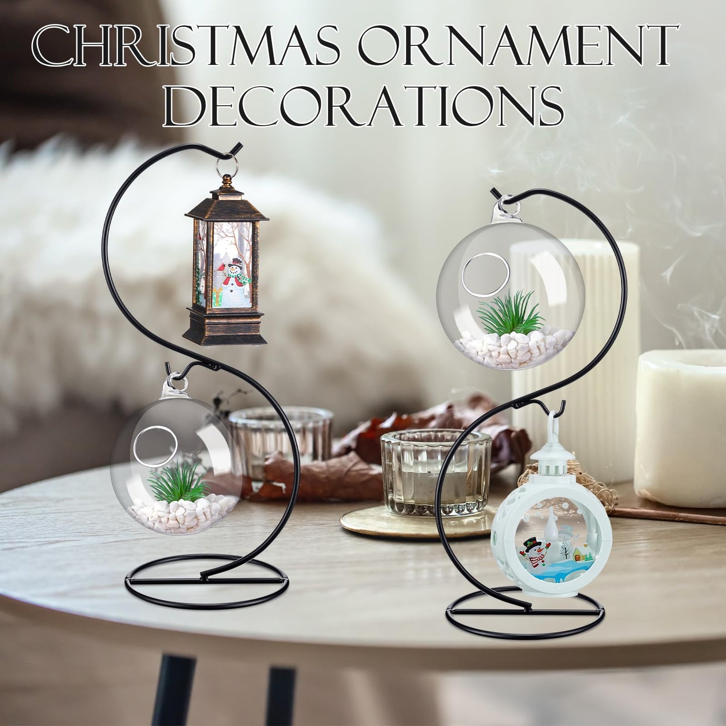 Tatuo 20 Pcs Ornament Display Stand Holder Hanger Stands Glass Ball Ornament Holder Metal Iron Hanging Hanger for Display Terrarium Air Plant(Elegant)