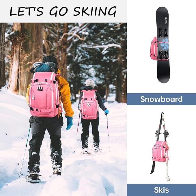 Ski Boot Bag, 50L Ski Boot Travel Backpack for Skis, Snowboard & Accessories, Waterproof Padded Ski Boot Bag Backpack