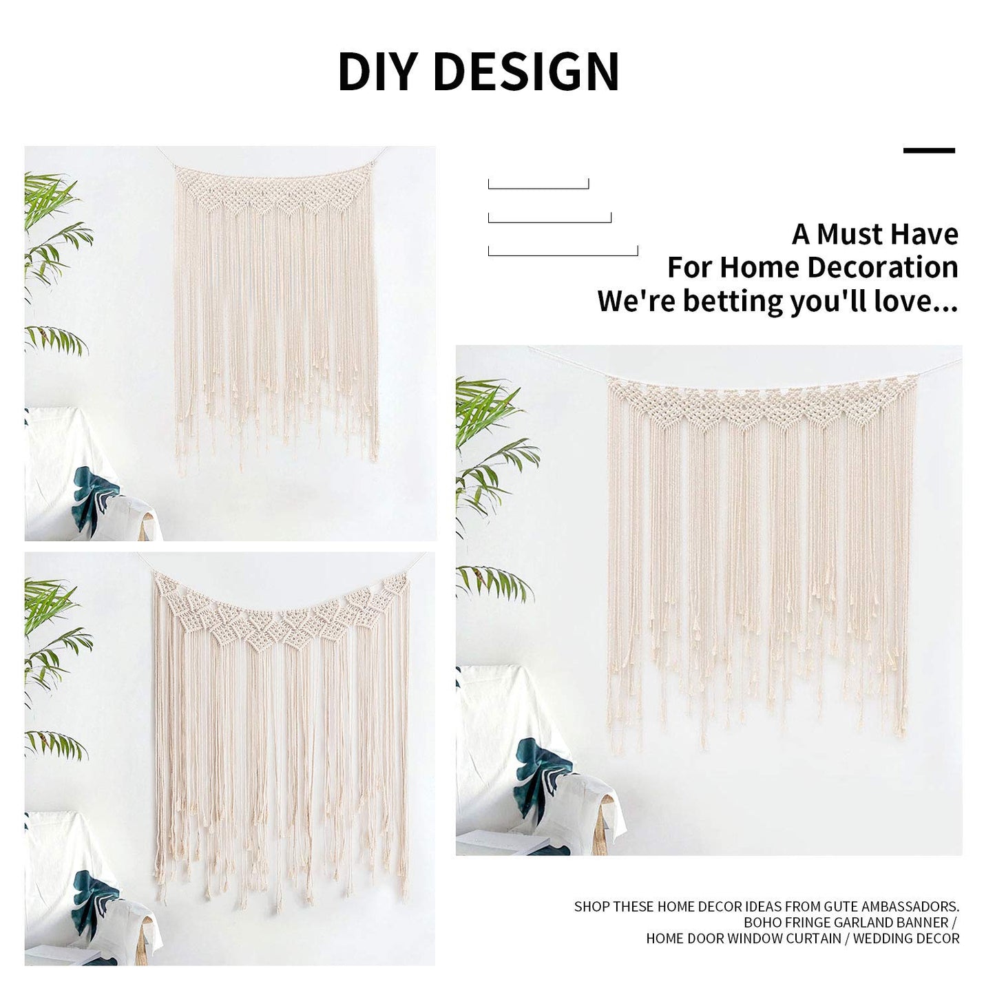 Gute Macrame Wall Hanging, Large Woven Wall Hangings, Boho Cotton Handmade Macrame Backdrop Wall Decor for Wedding Living Room Bedroom Gallery, 37"x 45"