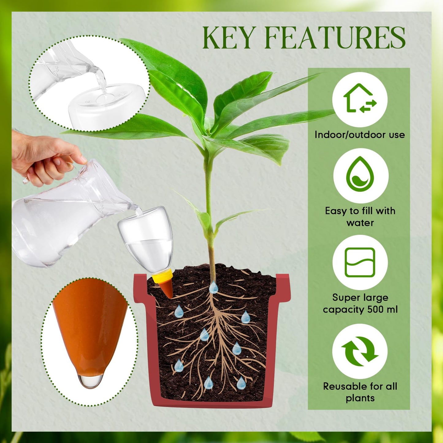 Threlaco 2 Pcs 17 oz Self Watering Planter Insert Plastic Self Watering Globes Automatic Plant Waterer for Indoor Outdoor Drip Irrigation Plant Watering Device with Slow Release Control