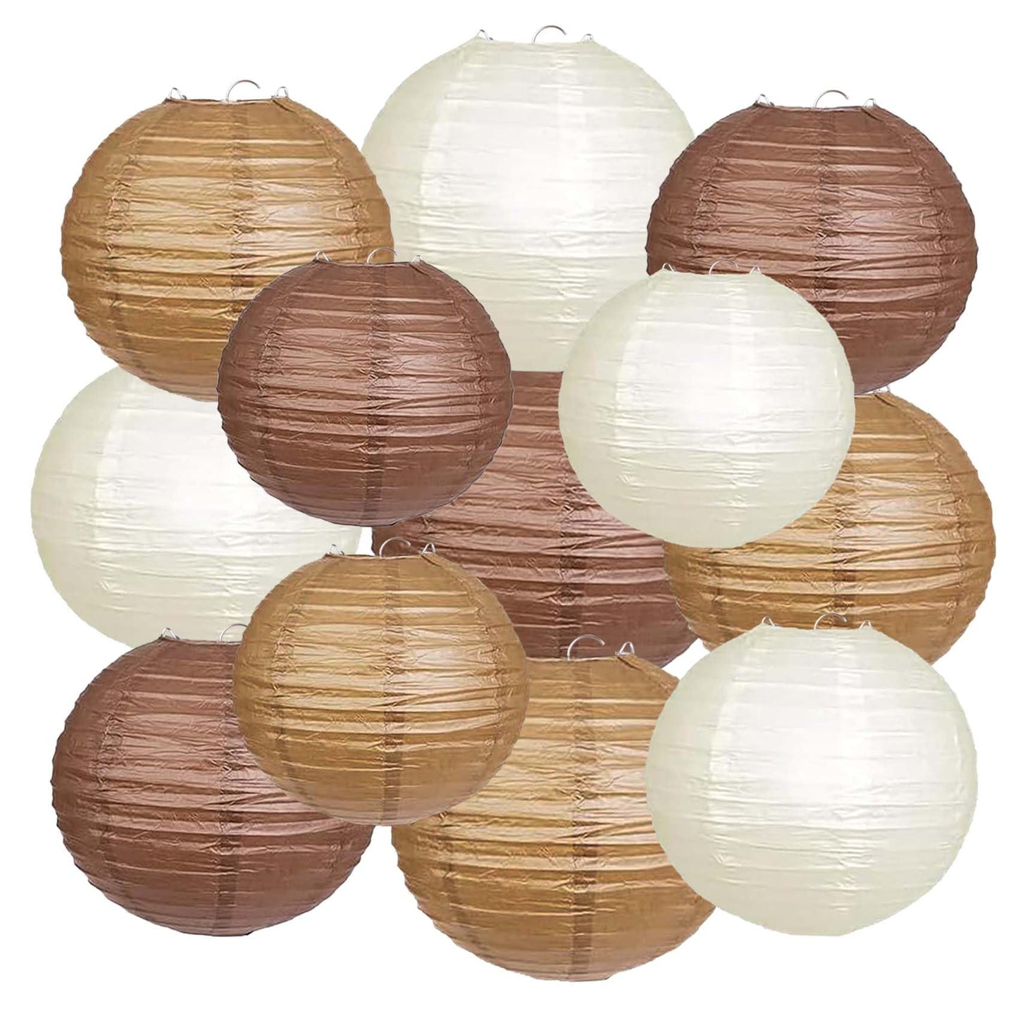 Brown,Cream,Tan Paper Lanterns 12 Pack, Hanging Round Paper Lanterns Decorative for Graduation Baby Shower Wedding Birthday Family Parties ﻿