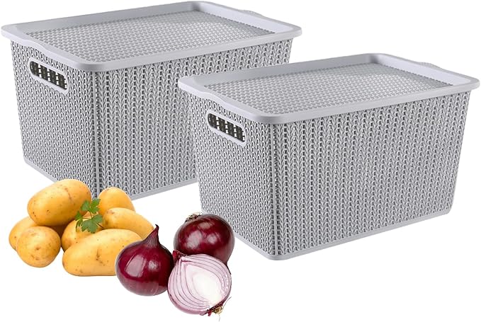 Onion and Potato Storage Baskets,Stackable Plastic Pantry Bins with Lids,BPA-Free, Multifunctional Organizers for Kitchen, Countertop, and More Vegetable Storage Pantry Baskets Organization