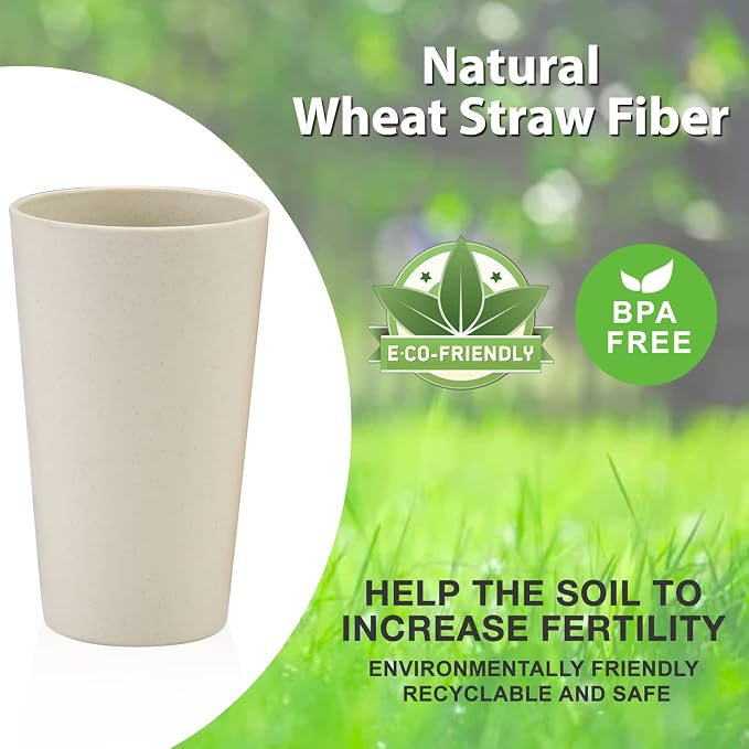 Mfacoy Wheat Straw Cups Set of 6, 20 oz Unbreakable Reusable Stackable Tumbler Water Cup Set for Kitchen, BPA Free, Dishwasher & Microwave Safe, Cups with 6 Colors