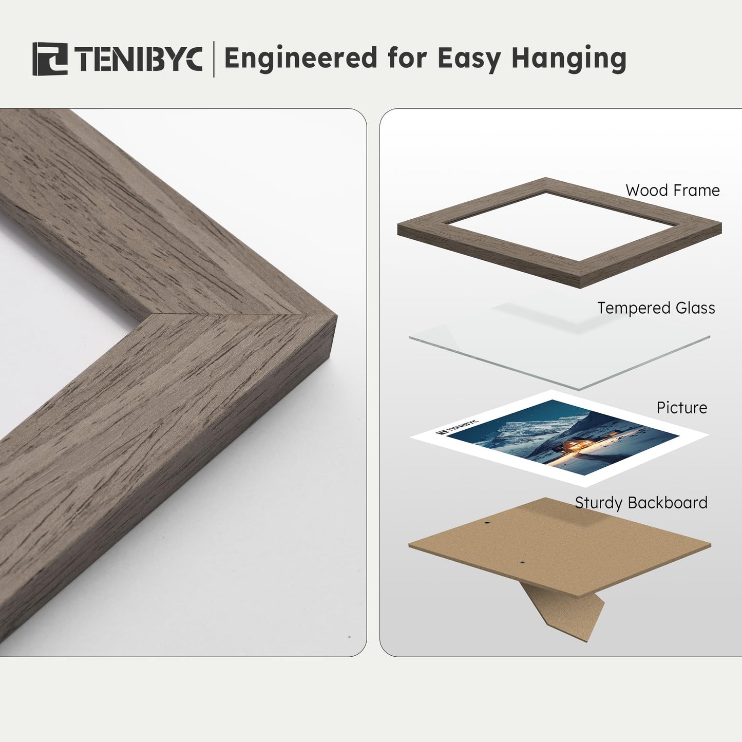 TENIBYC 5x7 Picture Frame 3 Pack with HD Glass - Brown Walnut, Natural Wood Photo Frame, Table Decoration