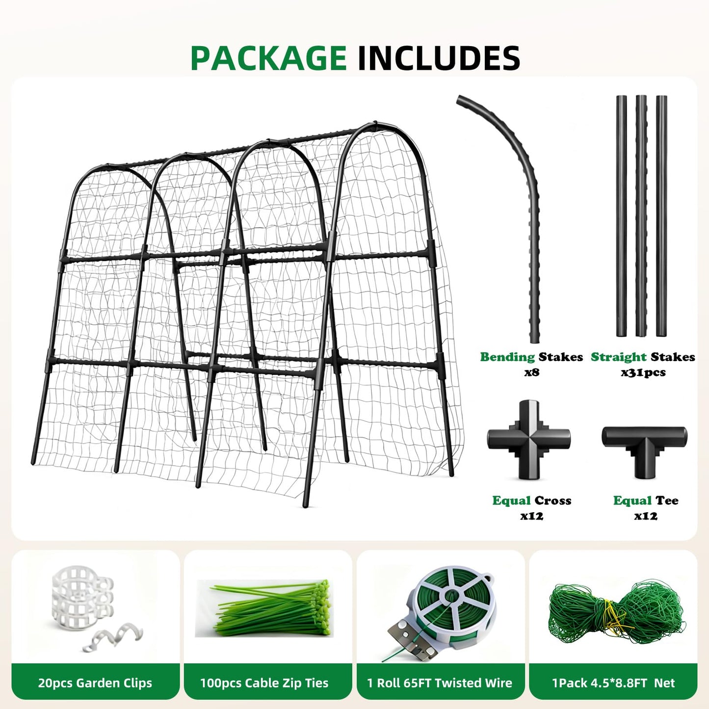 Laodier Cucumber Trellis for Raised Bed, U-Shape Garden Arch Metal Support for Climbing Plants, Metal Arch Plant Support Vegetables Trellis, Plant Support for Vine Outdoor (Black, 47*30*47inch(L*W*H))