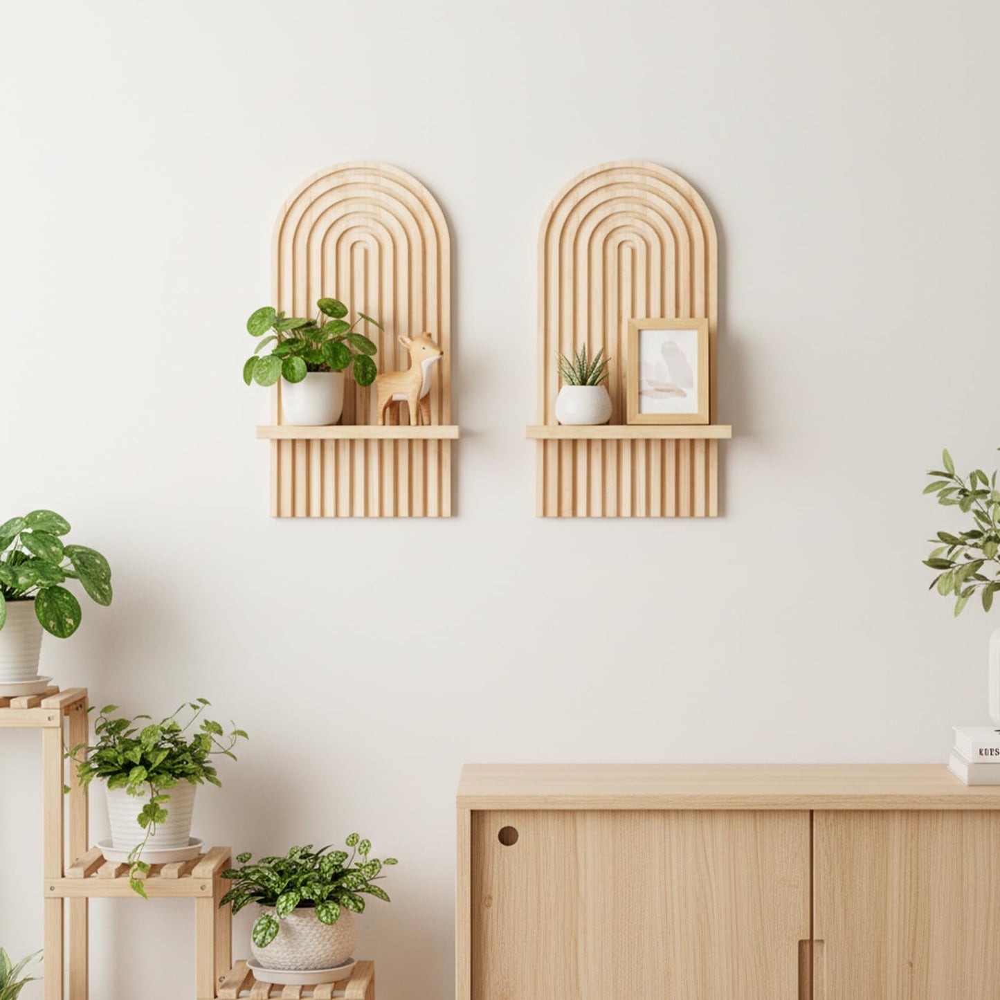 HANLANXUE Boho Wall Decor Set of 2 - Natural Modern Minimalist Mid Century Wall Candle Holder for Living Room Bedroom- Wood Bohemian Decor for Bathroom Nursery Bedroom