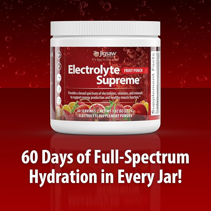 Jigsaw Health Electrolyte Supreme | Broad Spectrum of Electrolytes + Trace Minerals | Fruit Punch Flavor | 60 Servings (Jar)