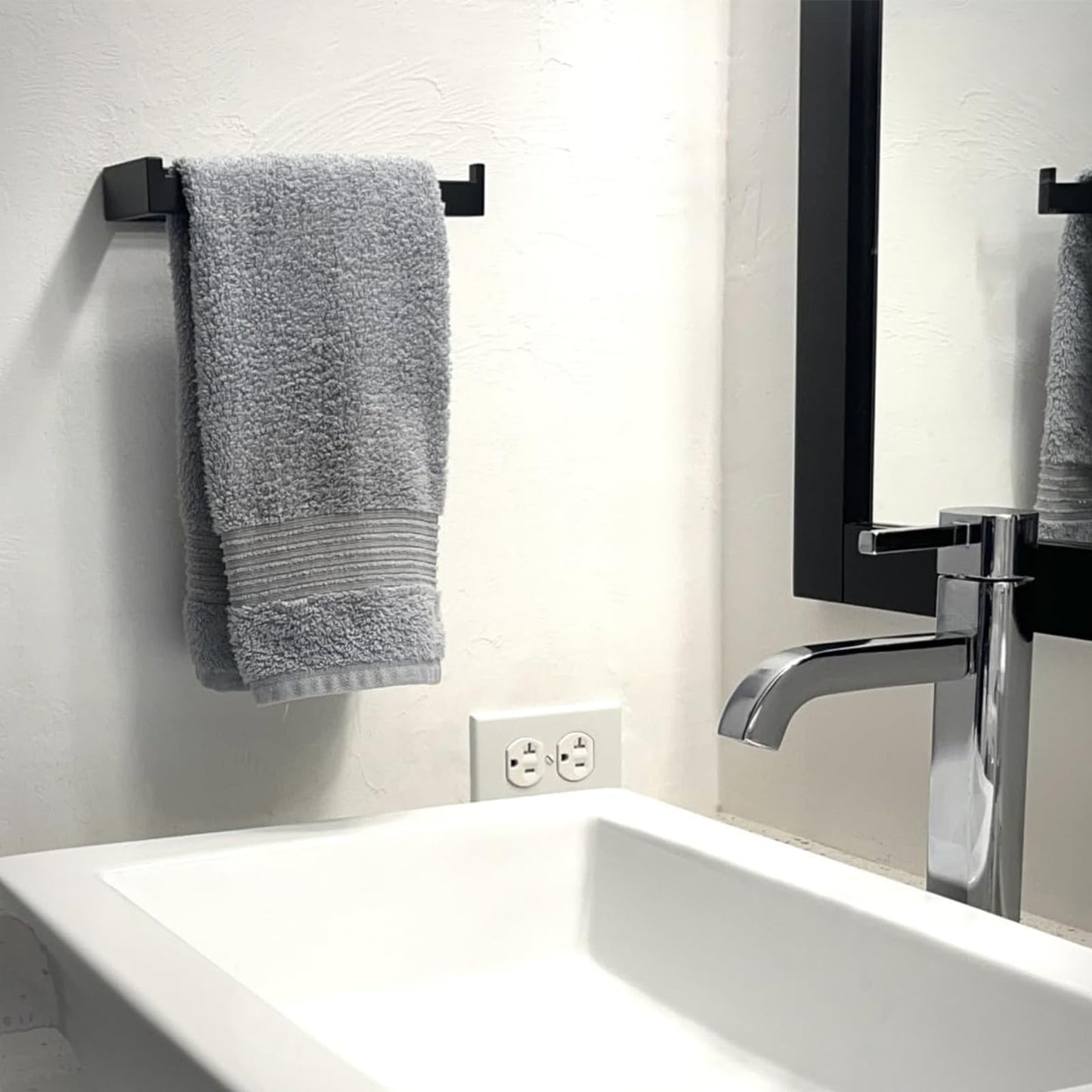 Gypie Hand Towel Holder for Bathroom Wall 2 Pack -Modern Towel Ring Square Hidden Mount with Dual Screws, Anti-Slip End, Stainless Steel, Matte Black