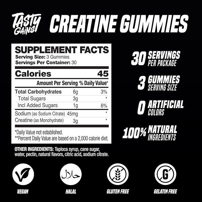 Creatine Gummies - 90g of Creatine Monohydrate - Workout Supplements - Build Muscle & Boost Strength for Men & Women - Made in USA - Non GMO - (Large, Strawberry Creamsicle Flavor)