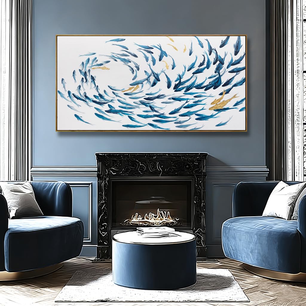 Canvas Wall Art Blue Fish Ocean Sea Framed Artwork Large Pictures Wall Decor Artwork Prints Poster Animal Arts 29"x58"for Living Room Office