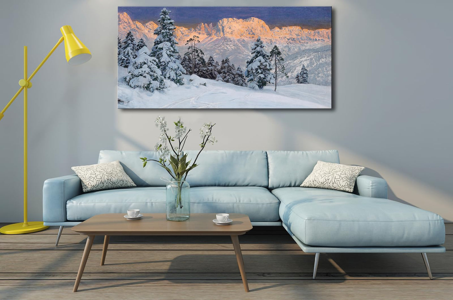 dgbtcart Winter Snow Mountain Canvas Wall Art for Living Room - Blue Nature Landscape Painting Print Decor Trees Modern Artwork Large Picture Poster for Bedroom Office Decoration - 20"x40"