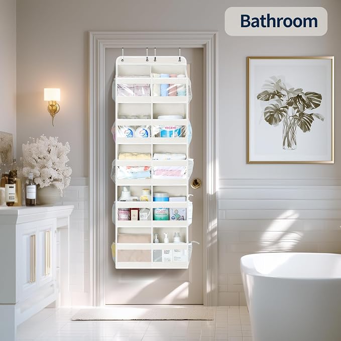 Yecaye 5-Tier Over The Door Organizer Dual-Column, 80lbs Load Extra Large Over the Door Storage of 10 Compartments, Heavy Duty Door Organizer Hanging for Dorm Bathroom Pantry, Cream White 2 Pack