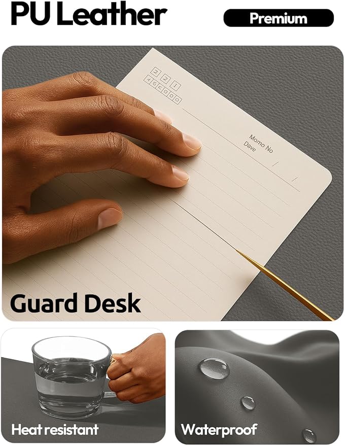 YSAGi Leather Desk Pad Protector, Office Desk Mat, Large Mouse Pad, Non-Slip PU Leather Desk Blotter, Laptop Desk Pad, Waterproof Desk Writing Pad for Office and Home (Dark Grey,55" x 17.2")