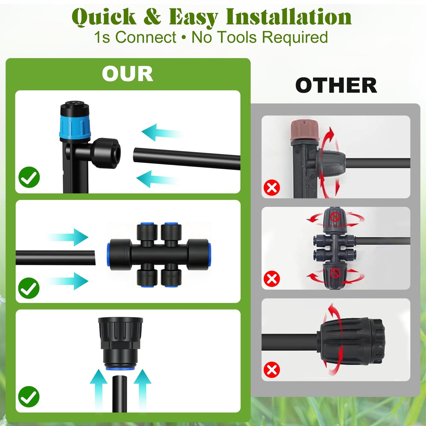 Drip Irrigation Kit for Garden, Automatic Plant Watering System with Quick Connect Fittings, Water Saving Irrigation Tubing Hose and Accessories for Yard, Greenhouse, Lawn & Raised Bed (191FT)