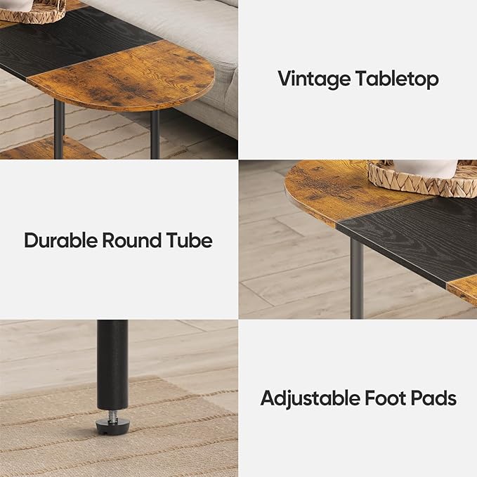 Small Coffee Tables for Living Room,Mid Century Oval Center Table with Storage Shelf and Wood Tabletop,2-Tier Farmhouse Narrow Cocktail Tea Table for Small Space,Apartment,Rustic Brown