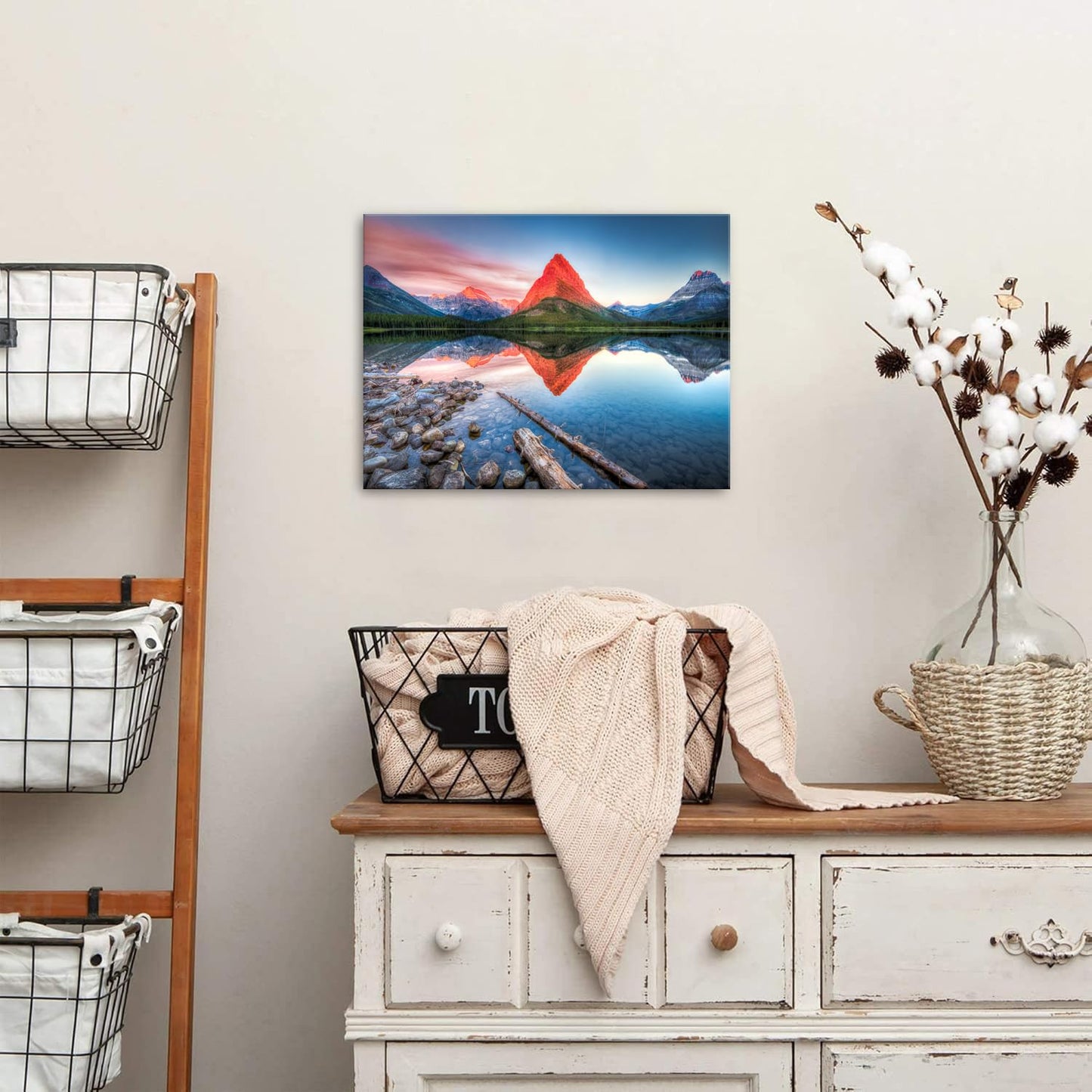 Glacier Mountain Wall Art Sunset Lake Reflection Landscape Canvas Wall Decor National Park Scenery Posters Prints Painting Modern Nature Photo Artwork for Living Room Bedroom Home Decorations 12x16