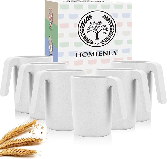 Homienly Coffee Mug Set - Wheat Straw Cups, Alternative to Plastic Coffee Cups Reusable | Unbreakable for Hot Chocolate, Tea, & Coffee | Microwave Safe, Dishwasher Safe Drinking Cups (White)