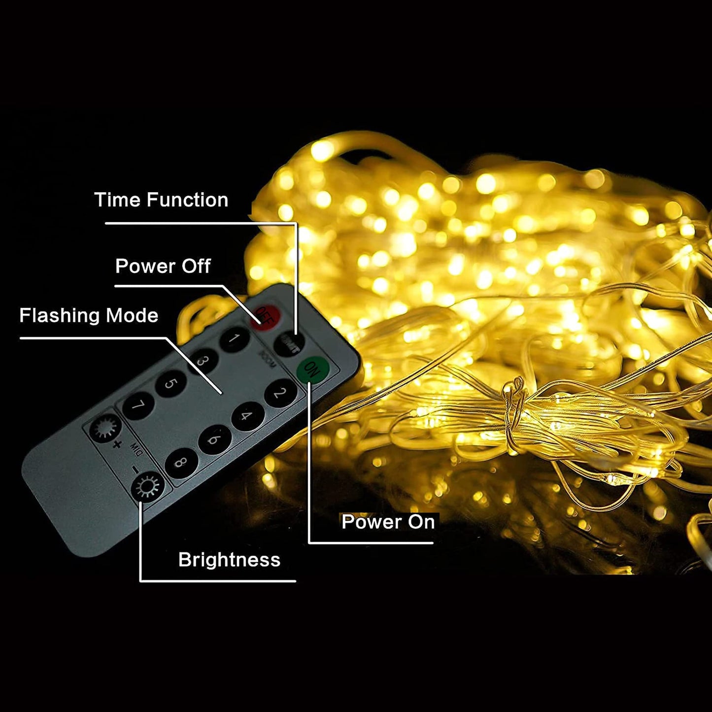 poripori 300 LED Curtain String Lights, Twinkle Fairy Lights for Bedroom with 8 Lighting Modes, USB Christmas Lights for Party Home Bedroom Indoor Wall Room Decor (Warm White)