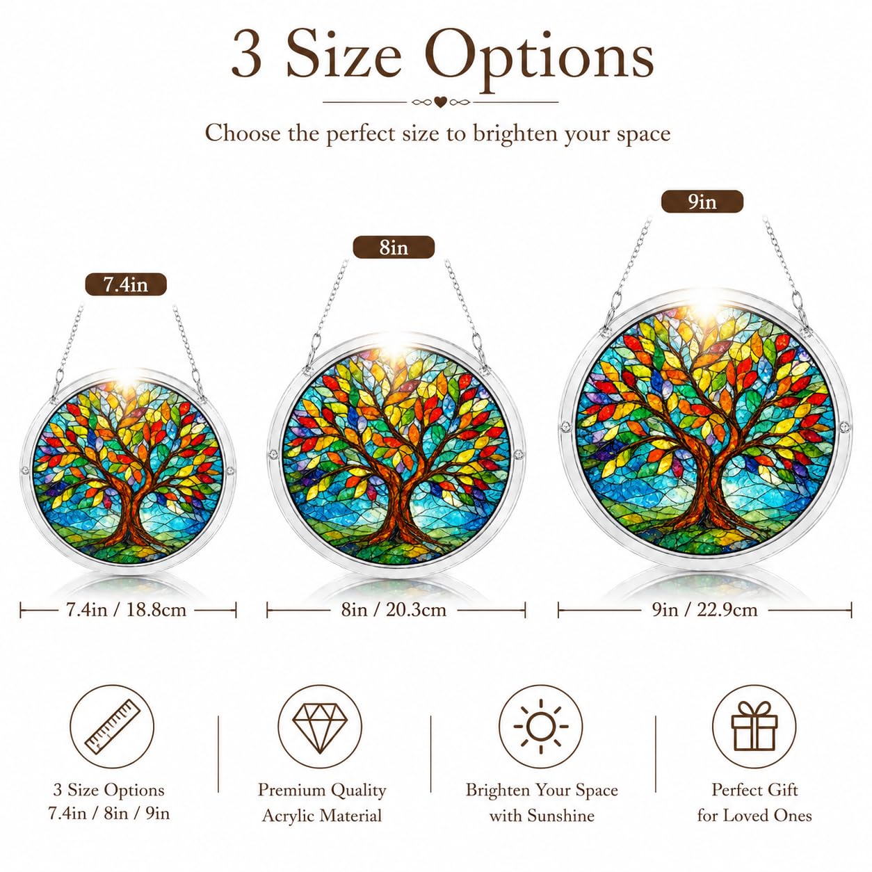 Stained Glass Tree of Life Suncatcher - Acrylic Jigsaw Puzzle Kit for Adults - Window Hanging Decor with 11 Unique Blessing Pieces - Rainbow Maker Memorial Gifts, Garden Art (9in)