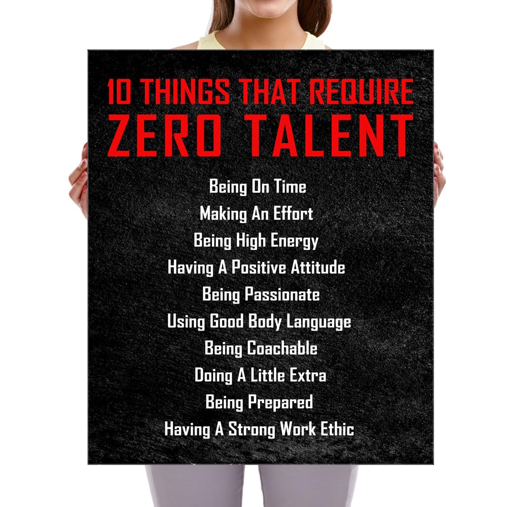 Pyradecor Large Motivational 10 Things that Require Zero Talent Office Positive Quotes Inspirational Poster Canvas Prints for Classroom Living Room Home Decorations